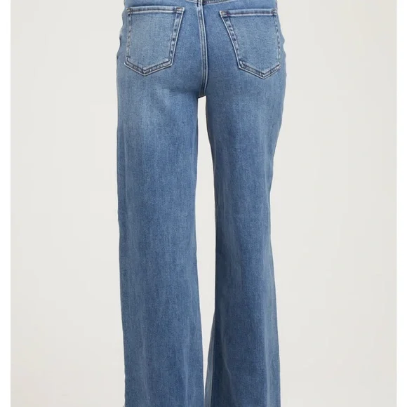 Blue Vintage Wash Raw Hem Wide Leg Maternity Jeans - Picture 2 of 6